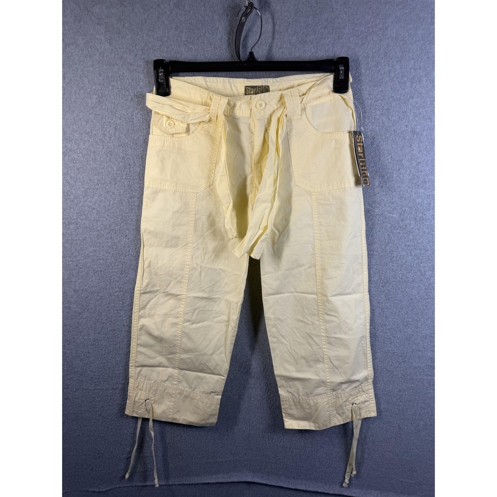 Star Ride Capri Pants Girls 14 Yellow Belted Drawstring Summer Cotton Casual